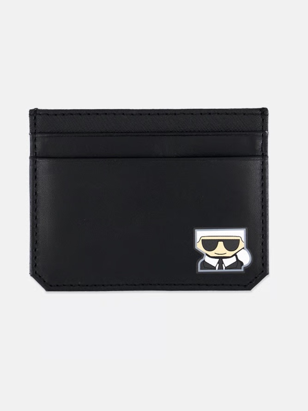 Karl Lagerfeld Black Leather Card Holder with Icon Patch Accent NWT